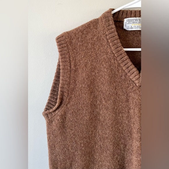VTG Sears Men's V-Neck Brown Sweater Vest -L-100% Virgin Wool- Granola - Picture 3 of 6